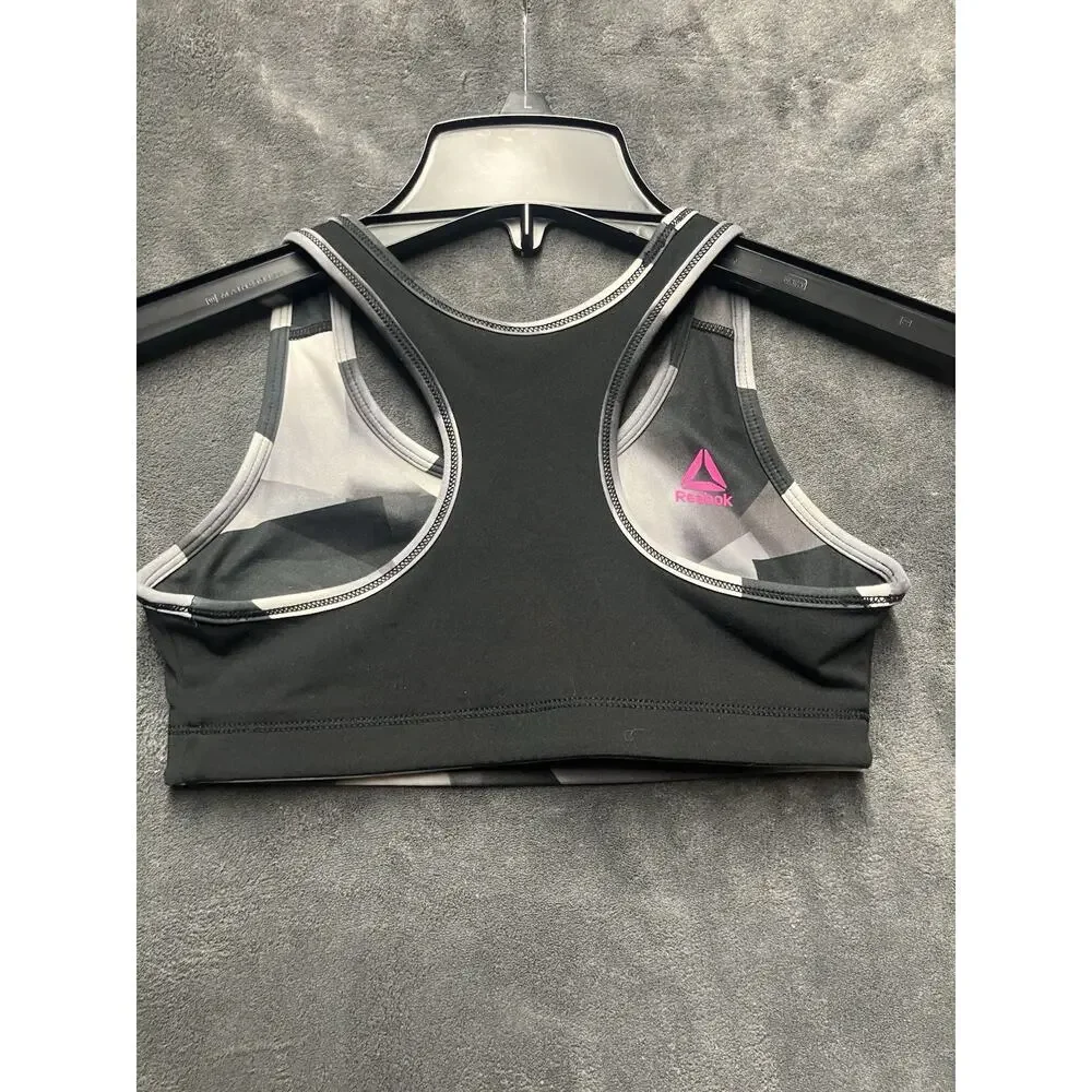 Reebok Sports Bra Girls Reversible Racerback Black Ombre Athletic Crop Top 10/12